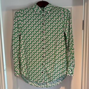 Rachel Zoe geometric print button down shirt in green, white, pink, & black